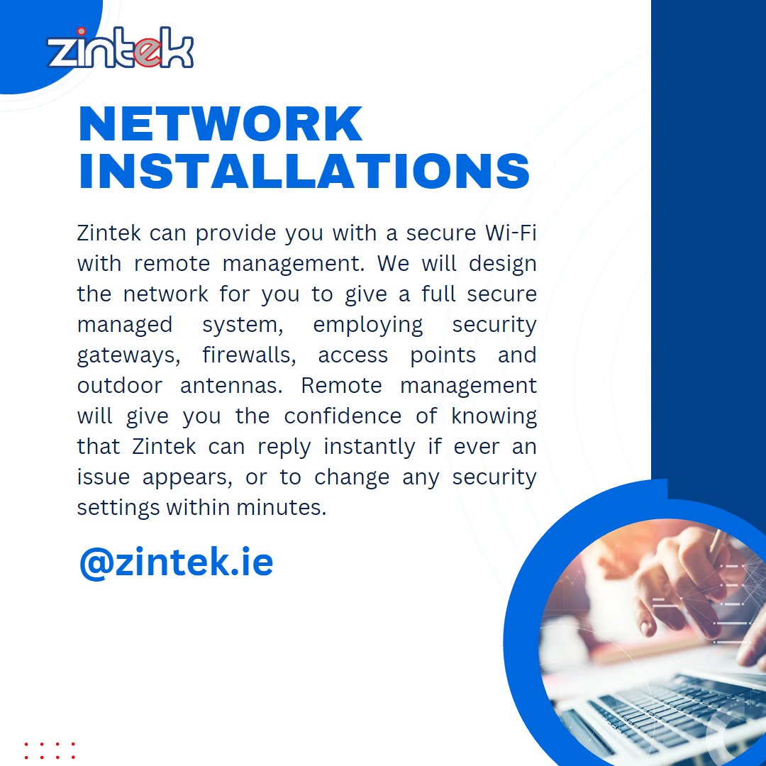zintek's tweet image. Are you looking for a reliable and secure network installation service? Look no further than Zintek!

&quot;Stay connected with Zintek network installations.&quot;⁠

#zintek #networkinstallation #security #installation #business #tech #support #dublin #ireland #uk