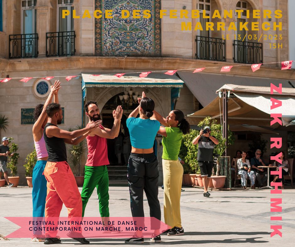 VCcnbfc's tweet image. [ZAK RYTHMIK]  aujourd'hui, 15h, Place des ferblantiers au Festival International de Danse Contemporaine On Marche, Marrakech, Maroc.
Version adaptée d’AKZAK pour jeune et tout public, ZAK Rythmik s’appuie sur une recomposition de la partition musicale et chorégraphique initiale.