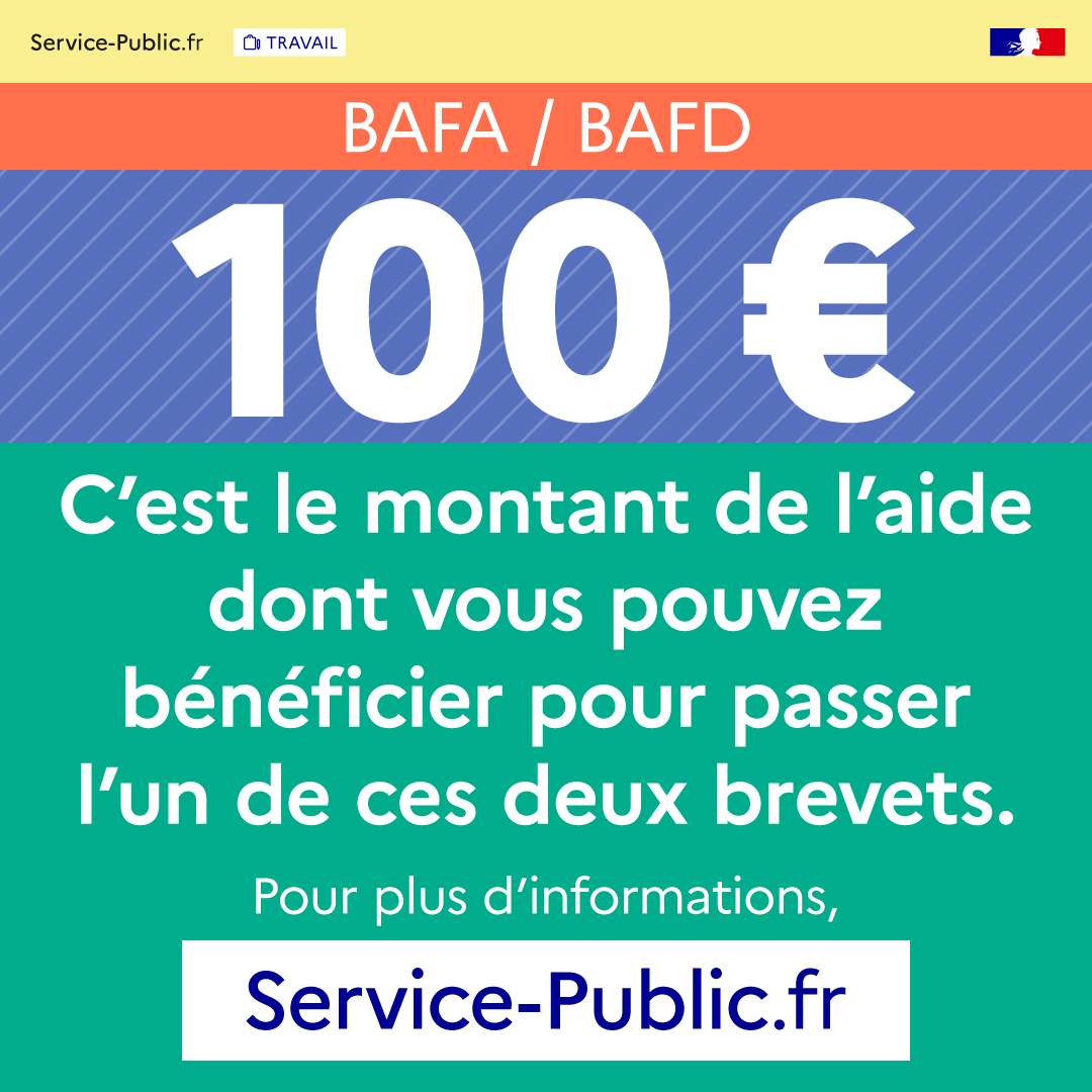 servicepublicfr's tweet photo. Vous comptez faire votre Service civique en 2023 ? Vous l’avez déjà fait en 2022 ?
Dans ce cas, vous pourrez bénéficier d’une aide de 100 euros pour passer votre #BAFA ou votre #BAFD.
https://t.co/RV8duDkw9U vous explique.
👉https://t.co/X7l24Hk7ov https://t.co/GJ0ZVx1vng
