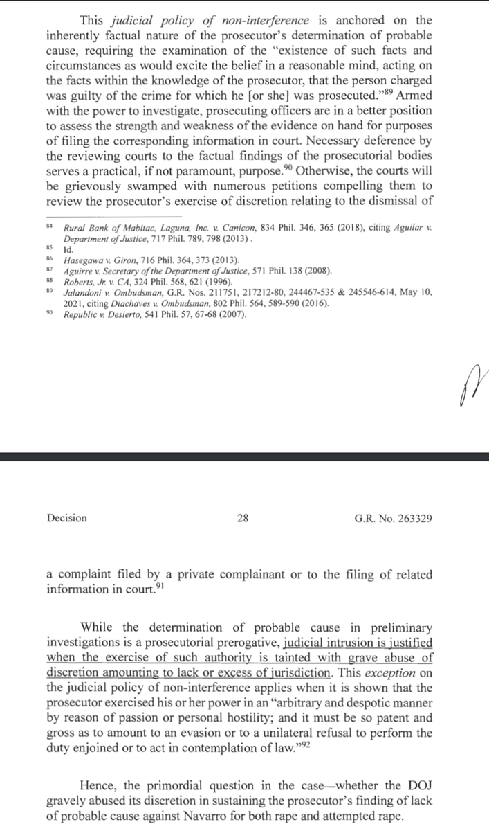 <a href="/mikenavallo/">Mike Navallo</a> In ordering the dismissal of cases vs Navarro, SC said CA erred in reversing the DOJ's decision to junk the cases. The determination of probable cause during preliminary investigation is an executive function of the public prosecutor; courts cannot compel prosecution.