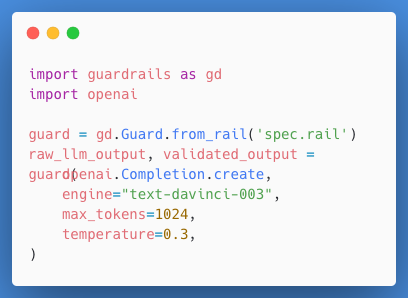 ShreyaR's tweet photo. Excited to release ✨Guardrails AI✨— an open-source package to add SLAs for LLM outputs!

Guardrails supports
🌟 pydantic-style validation of LLM outputs
🌟 corrective actions (e.g. reasking LLM) when needed
🌟 structure and type guarantees (e.g. JSON)

https://t.co/4cfvbNsEaO https://t.co/4ymtKXZBSr