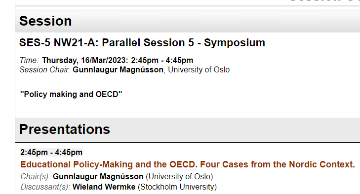 If you are attending #NERA23 and interested in #OECD's influence on Nordic School Reforms, come join the POLNET symposium at Thursday. Presenters include @pragmarxist @AnnikenHotvedtS <a href="/SimonaBernote/">Simona Bernotaite</a> @Andreasnordin72 <a href="/BRMagnusdottir/">Berglind Rós</a>