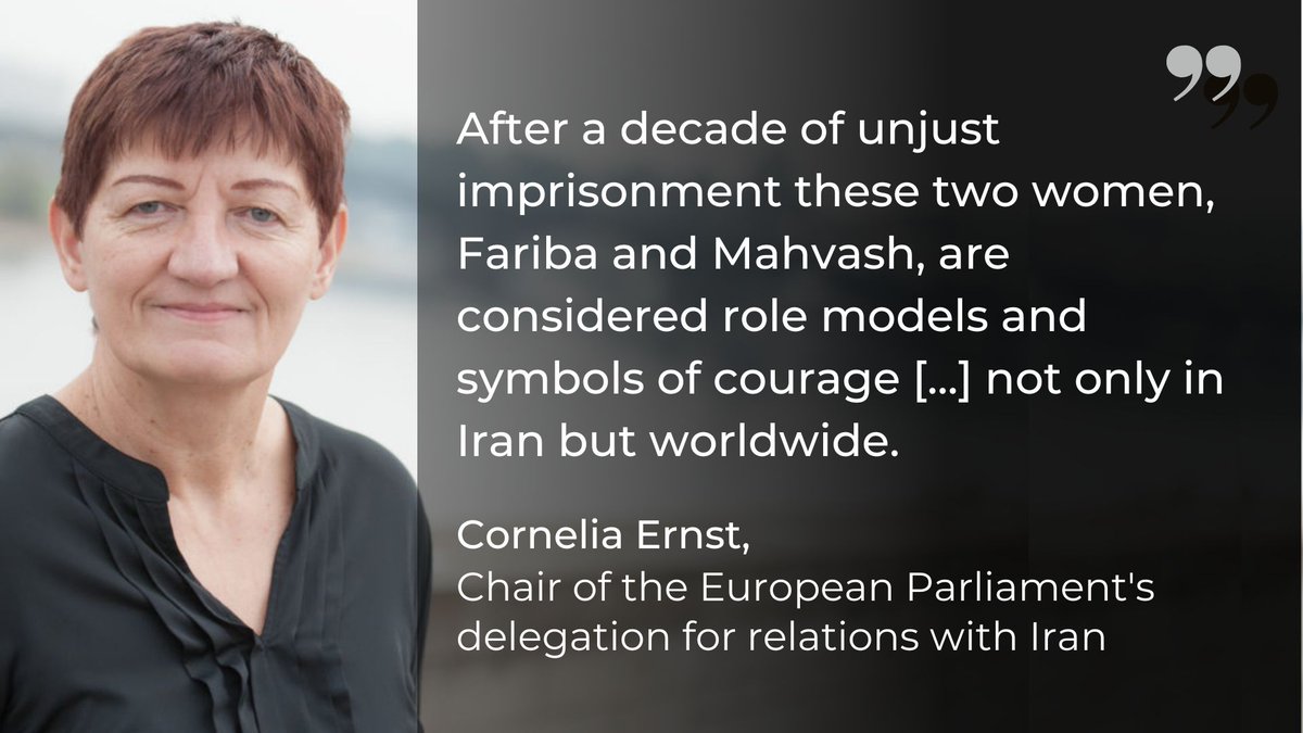 The chair of the European Parliament's delegation for relations w/ Iran @ErnstCornelia expresses her unfailing support for the release of Mahvash Sabet & Fariba Kamalabadi, #Bahai women in #Iran arrested again after having already spent 10 years in jail. 
#FreeMahvash #FreeFariba