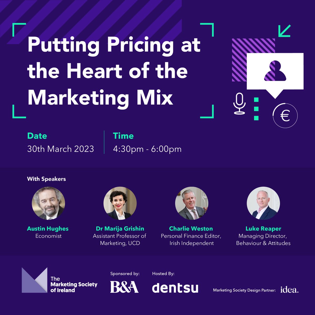 Putting Pricing at the Heart of the Marketing Mix - March 30th @ 4.30pm. 

This is a must attend event for marketers in today's climate! We'll be joined by experts in the field - Austin Hughes, Charlie Weston, Dr Marija Grishin and Luke Reaper.

eventbrite.ie/e/putting-pric…