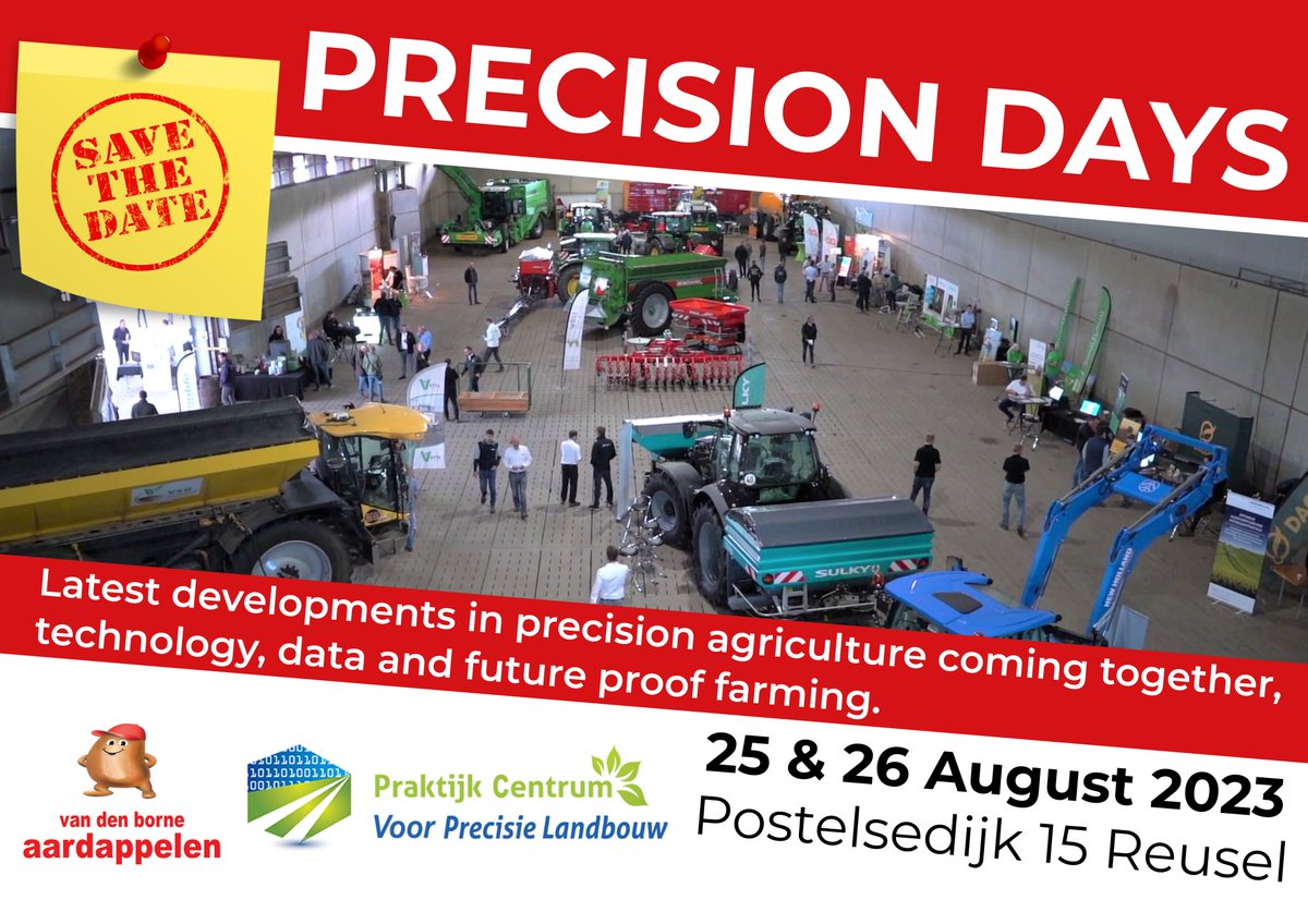 Precision Days 2023
Derde editie van de Precision Days (Precisie landbouwdagen)

Benieuwd naar de nieuwste en laatste ontwikkelingen binnen de precisie landbouw? Ontdek tal van machines, robots en technologieën tijdens deze dagen. #FarmingTheFutureTogether