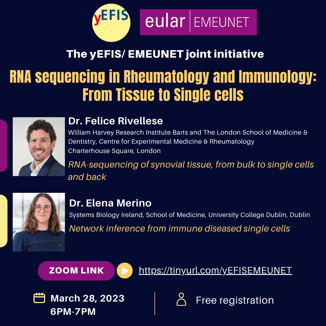 If you work in #autoimmunity and are interested in single cells, don't miss the joint #webinar organized by yEFIS and <a href="/EMEUNET/">EMEUNET</a> on March 28th at 18:00 (CET)! Register for free at tinyurl.com/yEFISEMEUNET