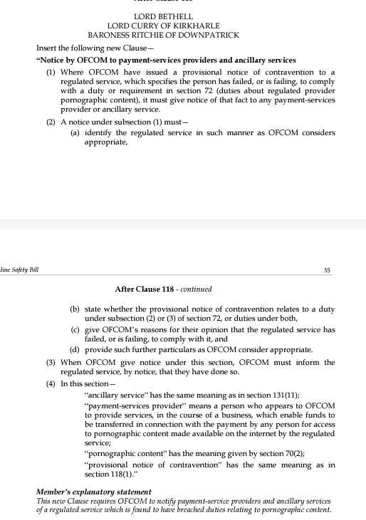 JimBethell's tweet photo. Regulators struggle to constrain pornographers. But payment companies have done a better job. 

That's why I tabled an amendment to #onlinesafetybill that requires #Ofcom to notify payment-service providers when companies breach duties relating to pornographic content. https://t.co/NLXgXw55kD