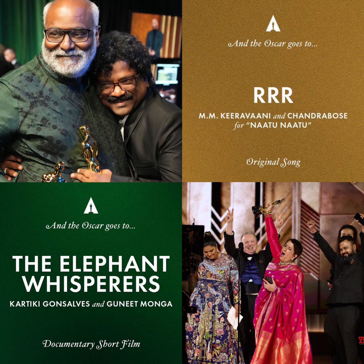 Shashank31_99's tweet photo. The Elephant Whispers, India roars.

Congratulations to the entire team of the newest Oscar winning Documentary Short Film from India and to the makers of the song Naatu Naatu for winning the Best Original Song. Both are huge achievements!
#Oscars2023 #AcademyAwards https://t.co/P6dNyo5CfV