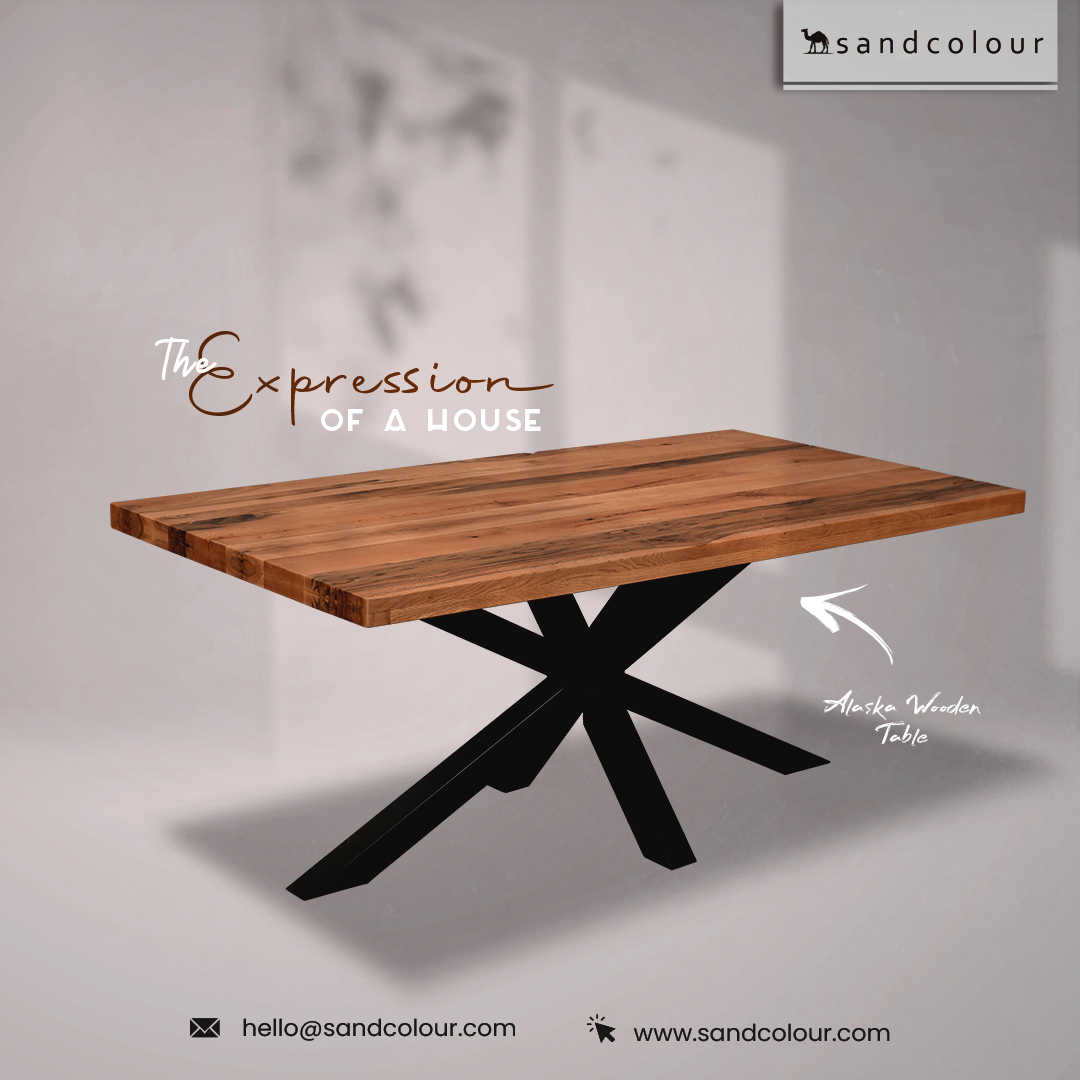 Introducing the #ExpressionOfAHouse - Alaska Wooden Table of SandColour! This beautifully crafted table is the perfect addition to any home, adding warmth and elegance to your living space. 

#woodentable #rustictable #farmhousetable #diningtable #coffeetable #kitchentable