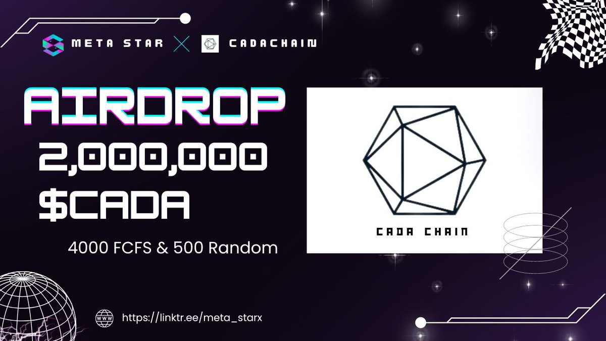 📣📣 Big &amp; Massive #fcfs #Airdrop 🔥

🥳🥳 BiG Prize Pool:
2,000,000 of $CADA PRICE POOL 😍

To Win🏆
✅ Follow <a href="/META_STARx/">META STAR</a> &amp; @CadaChain
✅ Like &amp; RT &amp; Tag 3 friends
➡️ Finish Gleam: gleam.io/competitions/V…

⏰End 3rd April

#Airdrop #FCFS #Giveaway #NFT #NFTGiveaway #Crypto #BSC