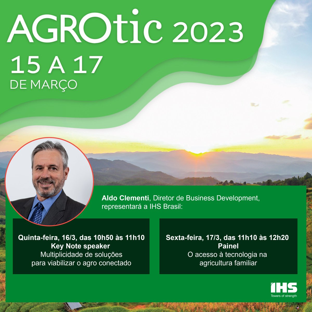 IHSTowers's tweet photo. Join #IHSBrazil at #AGROtic as they explore innovation and connectivity in the Agri sector. Register at https://t.co/GGwstDB9YQ #Connectivity #Infrastructure #Agro https://t.co/3XhMSEztga
