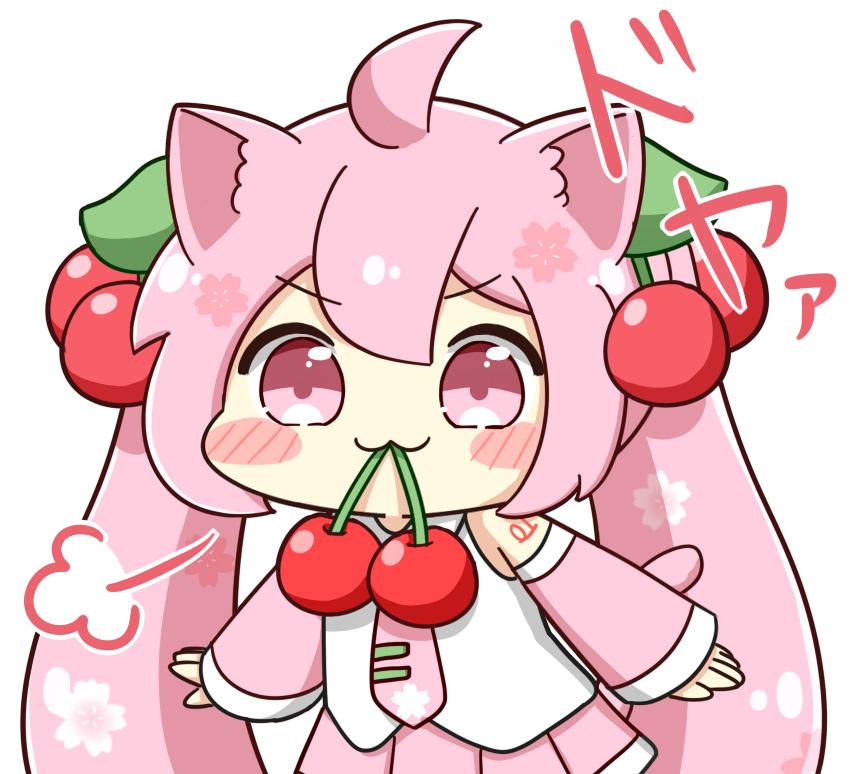 hatsune miku ,sakura miku 1girl cherry hair ornament skirt animal ears shirt pink hair solo  illustration images