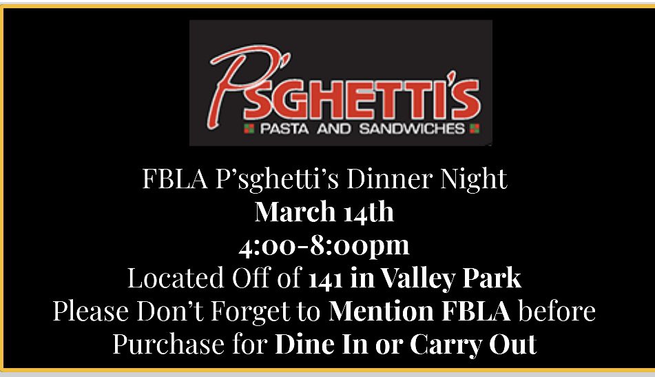 CceSummit's tweet photo. FBLA is working hard to raise money to send kids to the state competition. If you are eating out this week consider Psghettis on Tuesday and Qdoba on Thursday! Must menation when you order! https://t.co/zfbymsFQ3c