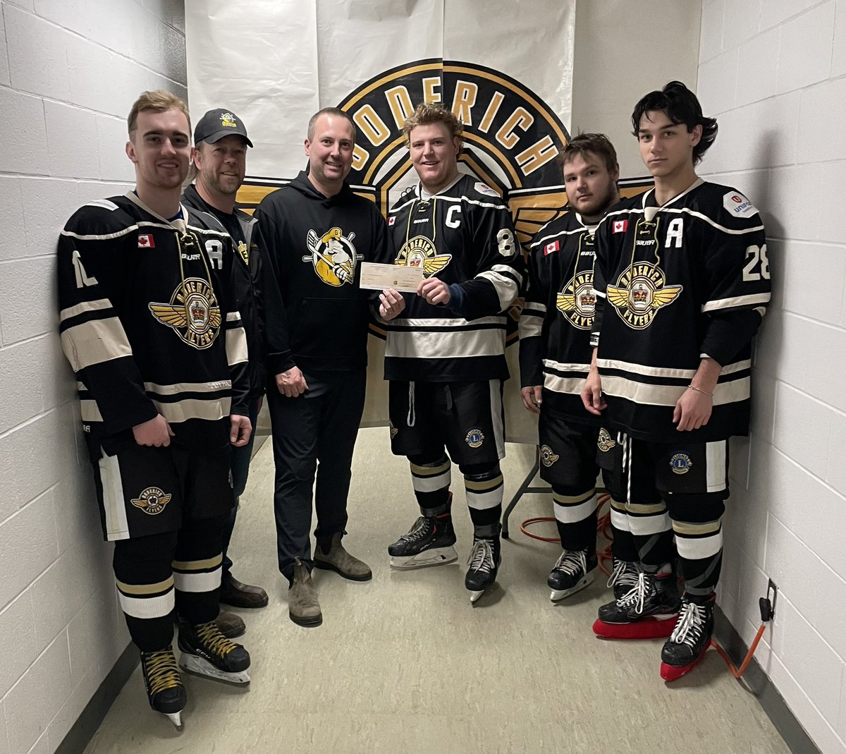BrandonRodzcar's tweet photo. In appreciation to the @GoderichFlyers 
the @GoderichDeckhands are donating $500 to the Flyers, as a thank you for their assistance during the hockey camp. https://t.co/ijdyqq3a7f