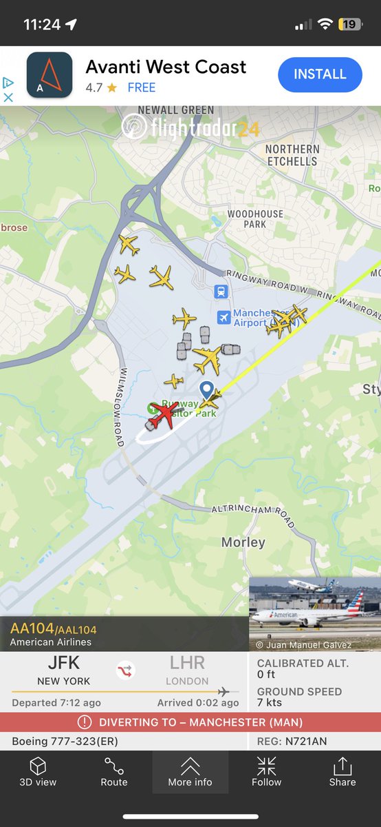 ManAviationHD's tweet photo. AA104 Diverted to Manchester (AA 773) @flightradar24 https://t.co/QNFuNqrSML