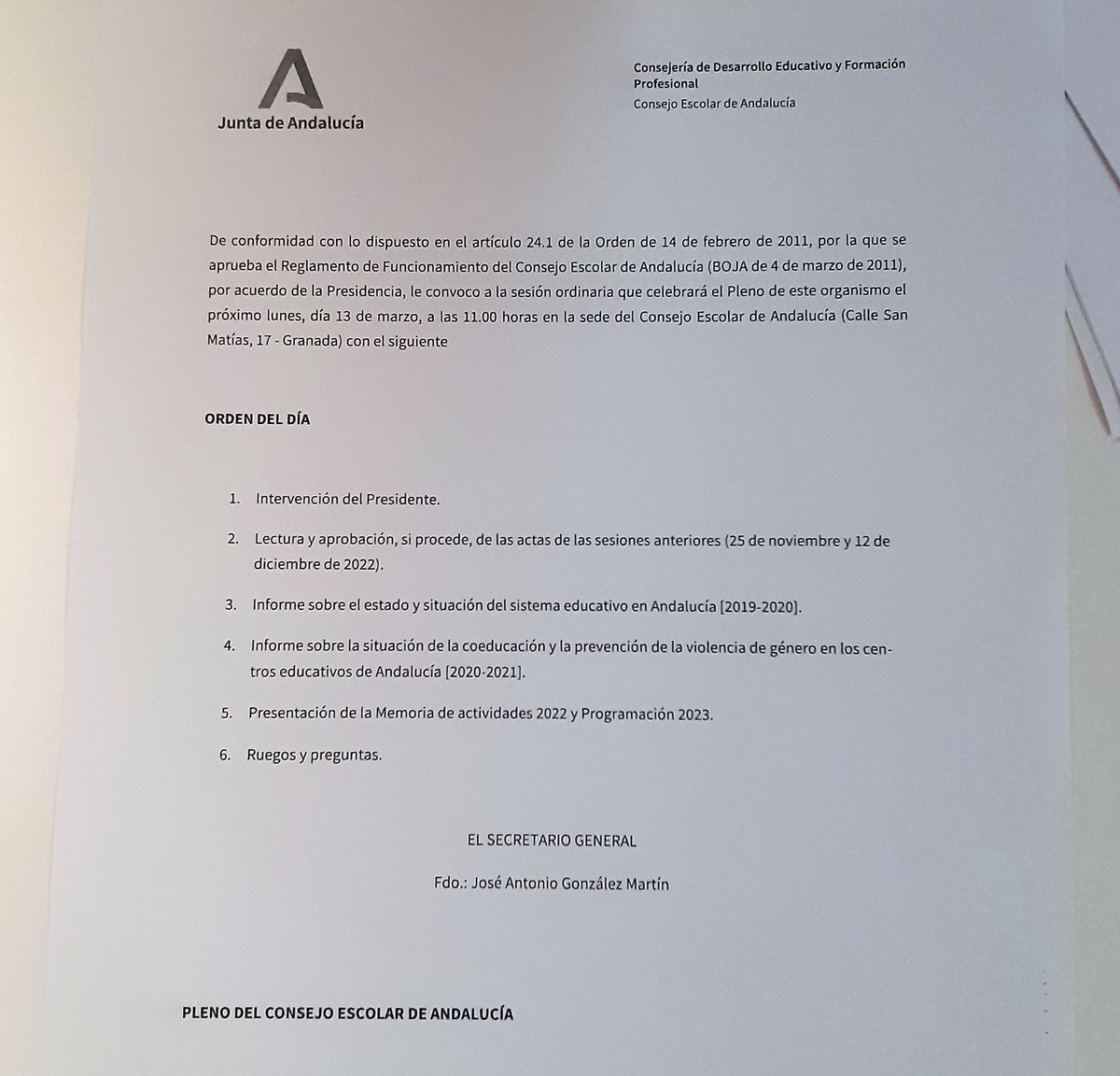 C_ESCOLAR_AND's tweet photo. Celebramos pleno en el Consejo Escolar de Andalucía y se aprueban nuestros informes del Sistema Educativo y de Coeducación. También la memoria de actividades 2022 y la programación prevista para 2023, que trae la agenda cargada. Con @el_padul  @TeresaIllescase @santiagoaguero https://t.co/wldGIrmKw2