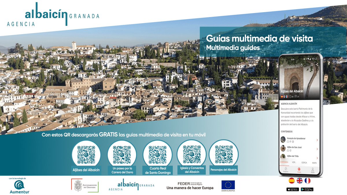 AgenciaAlbaicin's tweet image. Hoy han sido presentadas nuestras Guías multimedia gratuitas para móvil en la plataforma @Aumentur para disfrutar más y mejor del #Albaicín y del @CuartoReal de Santo Domingo ➡️ bit.ly/42kWmFx