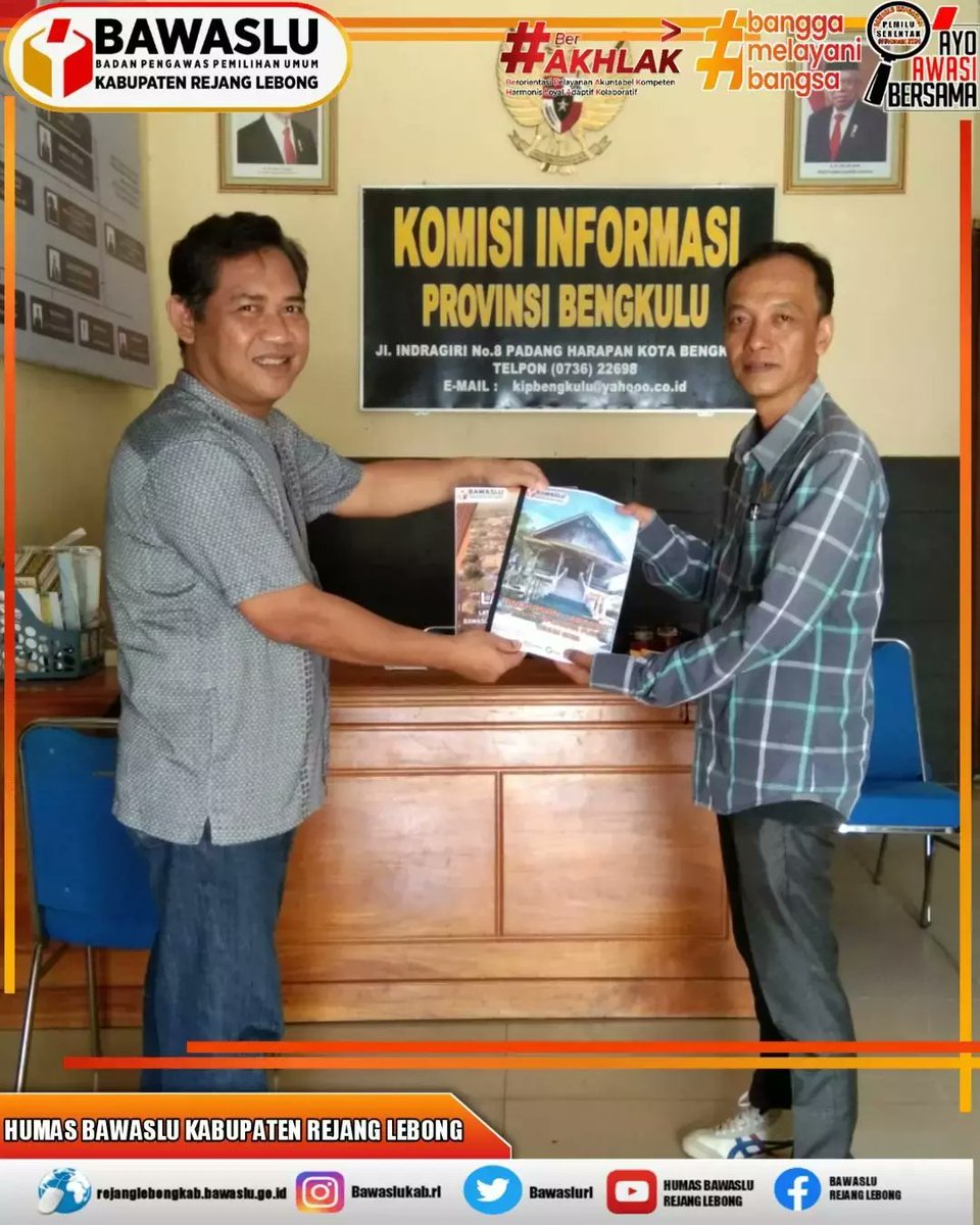 BawasluRL's tweet photo. Bawaslu Kabupaten Rejang Lebong Serahkan Laporan Layanan Informasi Publik Ke KI Provinsi Bengkulu Dan Bawaslu Provinsi Bengkulu

Selengkapnya klik di👇👇
https://t.co/FsNmJEjFz4 https://t.co/gzYQidjulk