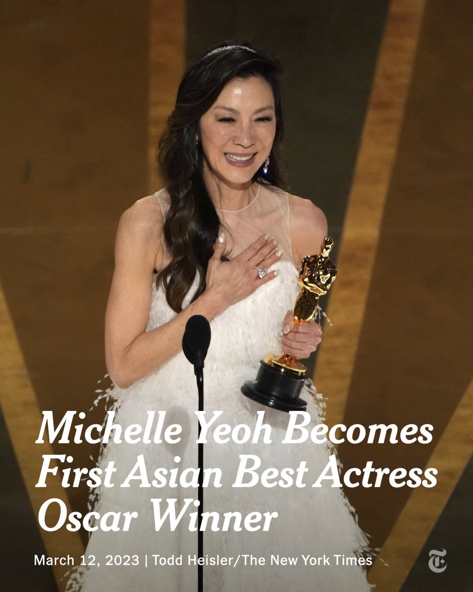 Michelle Yeoh won the best actress for her role in “Everything, Everywhere All at Once.” The victory makes her the first Asian star to win best actress in the 95-year history of the Academy Awards. nyti.ms/3FiFYvk