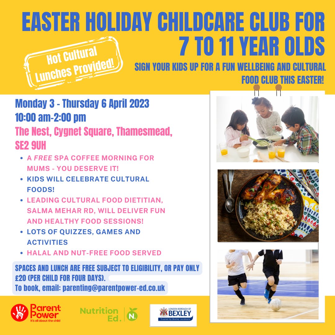 Parent Power Ed (@parentpowereduk) on Twitter photo Parents of #lbofbexley! Book now for our Easter Holiday club at The Nest in Thamesmead! We're offering #hotmeals #culturalfood and fun #foodeducation sessions with NHS Cultural Dietitian <a href="/salmameharrd/">Salma Mehar RD</a>!
#parentpoweruk #nutritioned #hafprogramme #easter #thenest #thamesmead Parents of #lbofbexley! Book now for our Easter Holiday club at The Nest in Thamesmead! We're offering #hotmeals #culturalfood and fun #foodeducation sessions with NHS Cultural Dietitian <a href="/salmameharrd/">Salma Mehar RD</a>!
#parentpoweruk #nutritioned #hafprogramme #easter #thenest #thamesmead