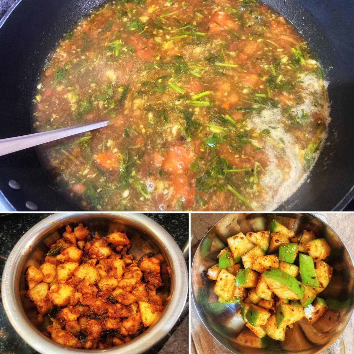 MrCoff333's tweet image. Pepper Rasam, Spicy 🌶️ Masala Arbi , Raw Mango Pickles &amp;amp; Rice 😍😋😋🤐 

👨🏽‍🍳 Soori 

#LunchMenu