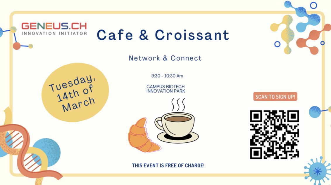 GeneusCH's tweet photo. Last chance to join tomorrow’s Cafe &amp; Croissant event at Geneus!🥐

Follow the link below to sign up!

https://t.co/H0NPPYoKzO https://t.co/ziwC8oCKx9