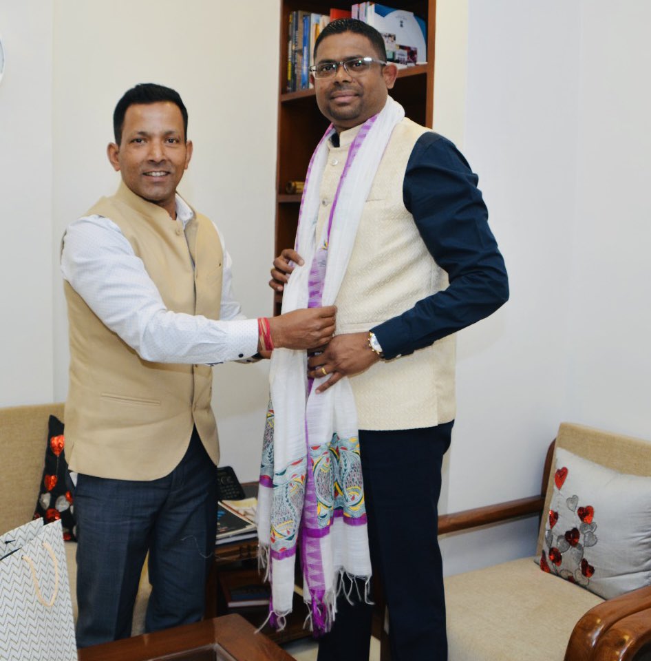 kundan_ias's tweet photo. Met with Ambassador 
of #Suriname to #IND 🇮🇳 H.E. Arunkoemar Hardien at Bihar Bhawan at New Delhi. Discussed the shared cultural ties between Suriname &amp; #Bihar and future prospects. https://t.co/JCpO4y8OQt