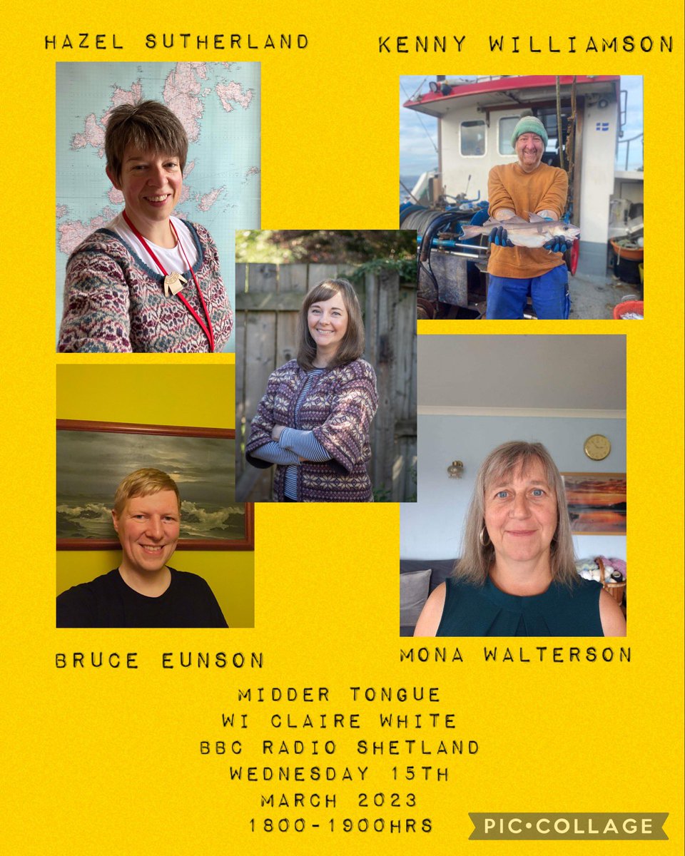 📻 @bbcshetland ‘Midder Tongue’ is back Wednesday!

🗣️ 60 meenits o yarnin aboot da Shaetlan at’s inspirin wis an makin wis tink.

🎙️ 15 March, 6-7pm, LIVE

🤗 Wi guests Hazel Sutherland, Kenny Williamson, Mona Walterson an Bruce Eunson.

👍🏽 Join wis!

@scotslanguage