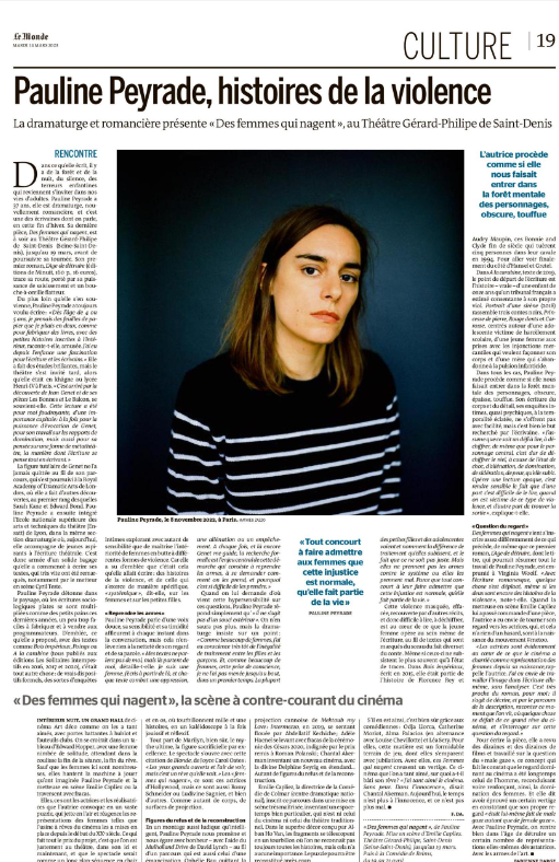 Des Femmes qui nagent de @PaulinePeyrade @TGPCDNStDenis >19/3 et à l'honneur dans @lemondefr .A lire également L'Âge de détruire @EditionsdeMinuit @planbey