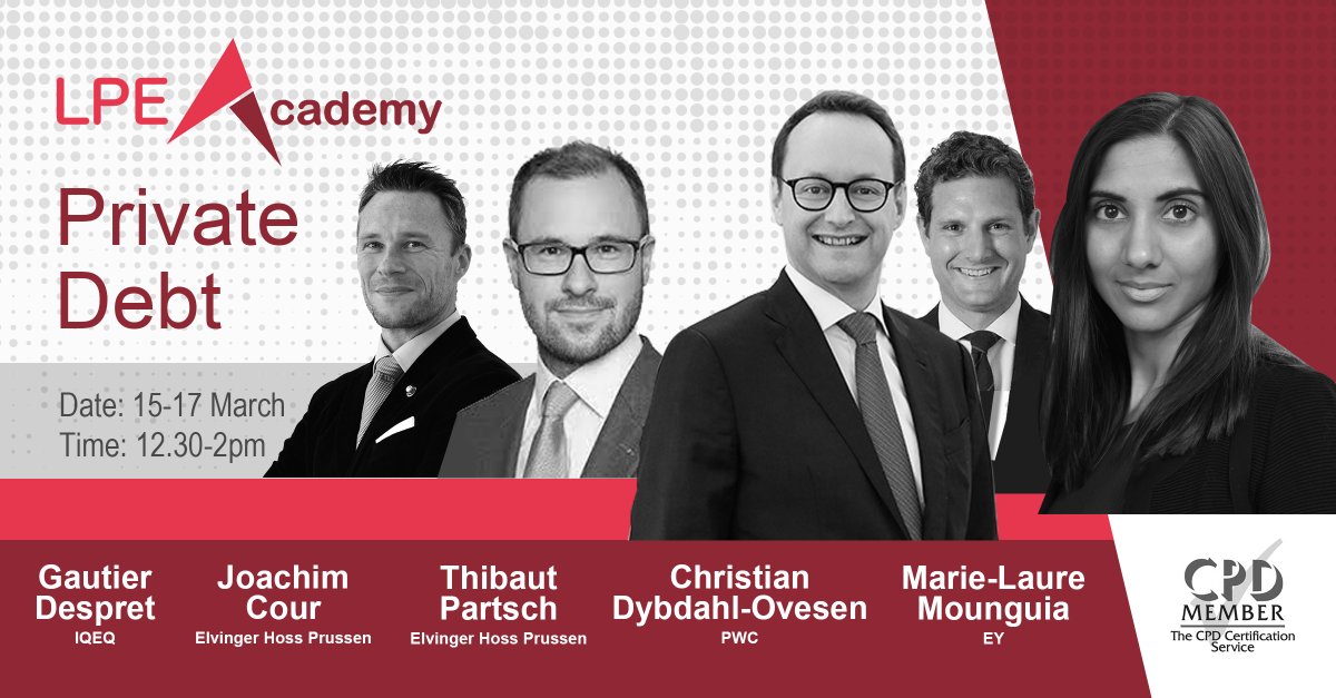 ⏰ Private Debt Training ⏰

🗣 Our speakers will discuss everything related to this asset class.
⌚️When: March 15-17 / 12.30pm
🔎Where: Online training
💰Cost: LPEA Members: 270 EUR / Non-Member: 420 EUR + VAT

More info &amp; registration: lpea.lu/wp-content/upl…