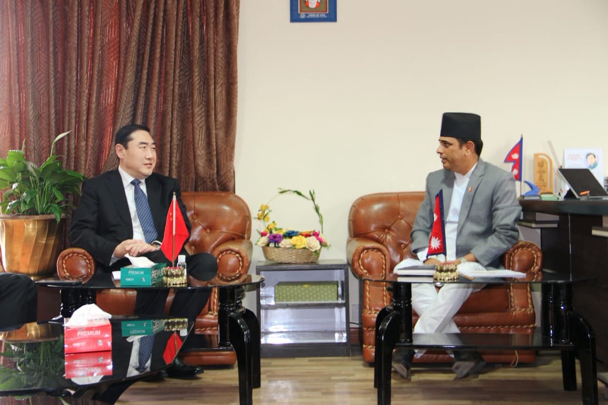 MOICS_Official's tweet photo. Meeting between Secretary Mr. Madhu Kumar Marasini and Mr. Zhang Shaogang, the Vice Chairman of CCPIT, China! Issues related to exploring the untapped export potentials of Nepal and enhancing bilateral trade and investment cooperation were discussed. @madhumarasini https://t.co/llaXa8RF9h