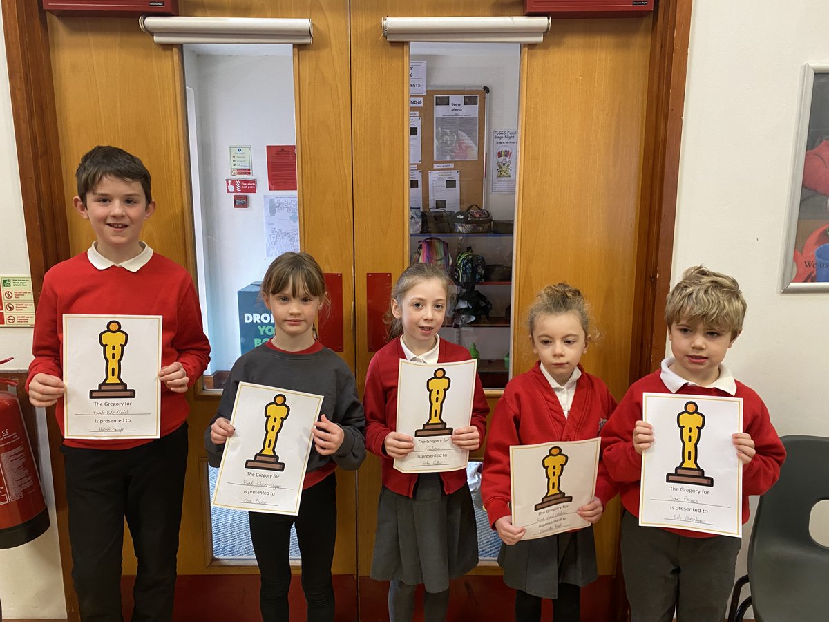 StGregoryCEVCP's tweet photo. As it was the #Oscars last night, we had our own ceremony in assembly today - the #Gregorys! The children could nominate another pupil for any reason that they wanted to, so we had Best Cheerer-Upper, Best Role Model and Best Act Of Kindness amongst others! https://t.co/fs0ZoQuu97
