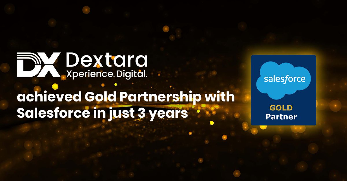 Dextara_Digital's tweet photo. #Dextara is now a #Salesforce Crest (Gold) Partner. This solidifies our status as top tier #DigitalTransformation solutions provider. Sincere thanks to our global clients and teams for their support.
Read more: https://t.co/ZsBm3aANtC
#salesforcegoldpartner #success #achievement https://t.co/VN4LT444RB