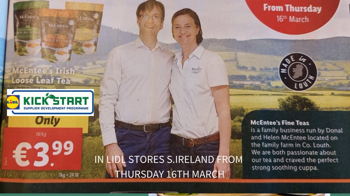 Check out our range of Irish Loose Teas in #lidlireland across S. Ireland from Thursday 16th March, just in time for #stpaddysday23. Find them in the Kickstart section. #irishbreakfast #Irishafternoon #Goldblend Teas
#buylocal #madeinlouth #louthchat #boynevalleyflavours
