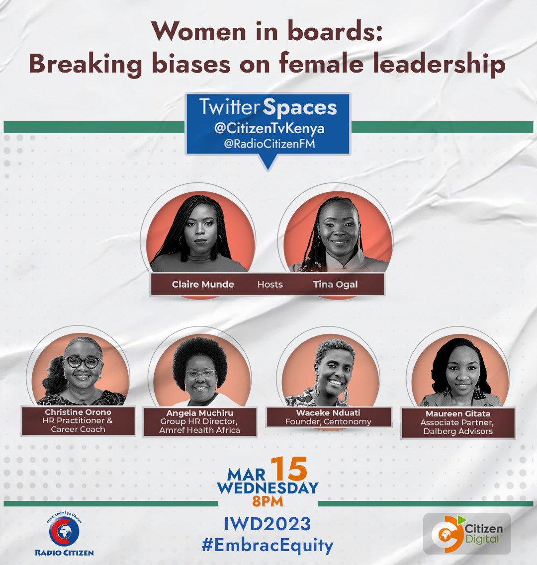 citizentvkenya's tweet photo. Reports show women sometimes earn up to 32% less than men for equal work. What can be done to eliminate the gender pay gap? 

Listen to #CitizenDigital  #TwitterSpaces w/ @RadioCitizenFM on Wednesday @8pm as we discuss how to #Embraceequity w/ @Clairedudieu &amp; @OgalTina https://t.co/N7sE7fRMZ6