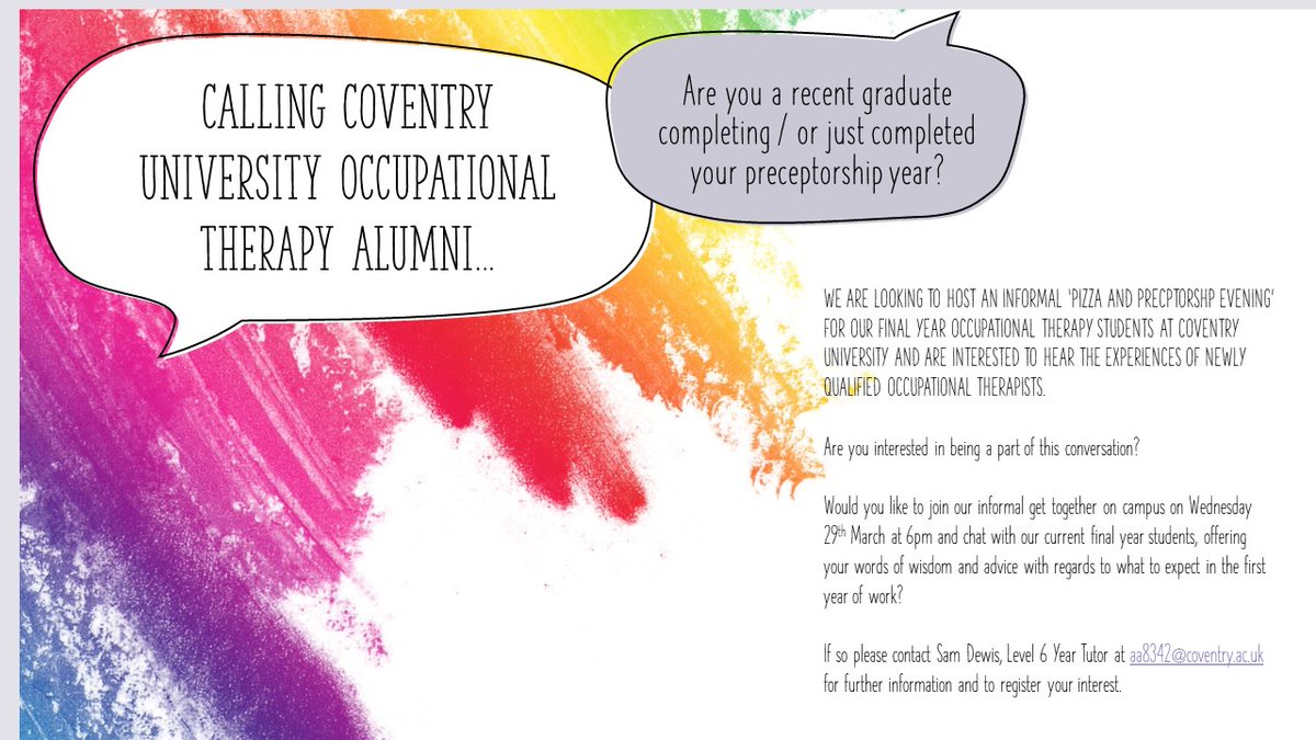 Calling all @CovUniOT @OTPlacementsCU Coventry University Occupational Therapy Alumni, we need your help! @KimStuartOT