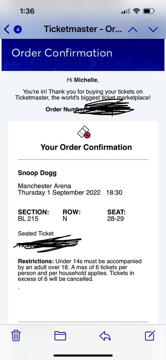 chellgh's tweet photo. @TicketmasterUK  can anyone say if this is two seats , as I’ve only received 1 seat , n got a broken hearted daughter on her 16th birthday https://t.co/BI9XTerVC4