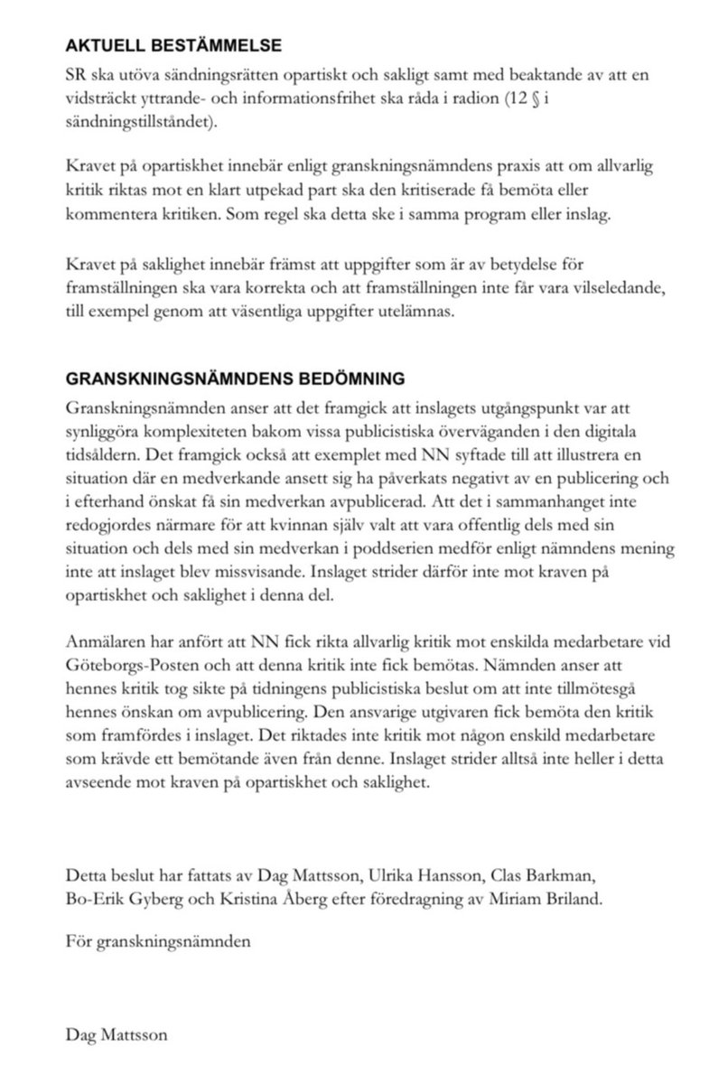 Beslut från Granskningsnämnden. Bra bedömning, stor lättnad.