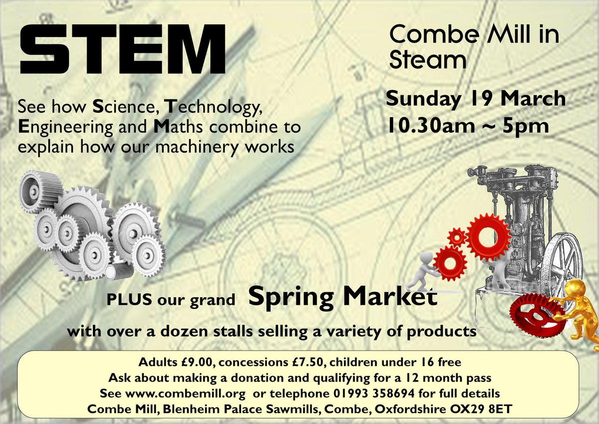 CombeMill1912's tweet photo. We are open &amp; In Steam from 10.30 this Sunday 19th with additional Spring Market &amp; Theme of S.T.E.M. See Flyers, Special offer for Mothers. Volunteers Demonstrating, Milly the Mill Cat Trail for Youngsters. Snacks &amp; Drinks from the Tea Room, BBQ, Gift Shop https://t.co/fi7HZLMslA https://t.co/HG6dxjPyzM
