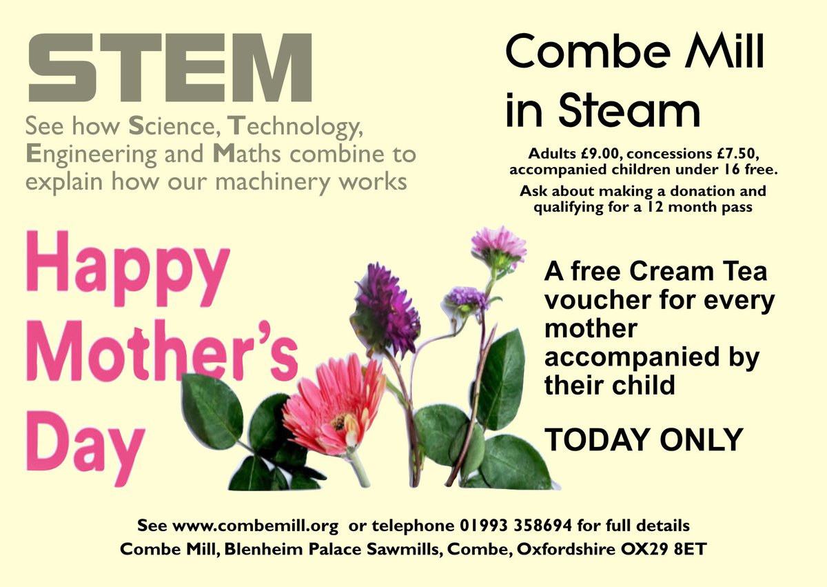 CombeMill1912's tweet photo. We are open &amp; In Steam from 10.30 this Sunday 19th with additional Spring Market &amp; Theme of S.T.E.M. See Flyers, Special offer for Mothers. Volunteers Demonstrating, Milly the Mill Cat Trail for Youngsters. Snacks &amp; Drinks from the Tea Room, BBQ, Gift Shop https://t.co/fi7HZLMslA https://t.co/HG6dxjPyzM
