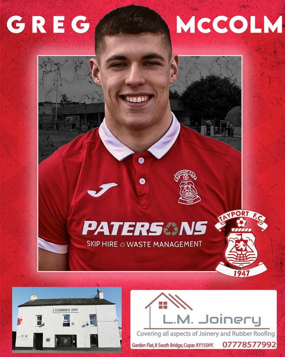 TayportFootball's tweet photo. Greg McColm. Tayport Football Club would like to thank LM Joinery Fife and Cobbies Inn for sponsoring Greg this season. Thank you for your support. https://t.co/xCmCjky6FT