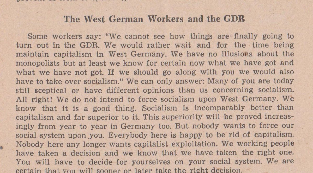 English version of a 16-page GDR pamphlet from 1960. Addressed to the 'West German Workers', it calls for a 'Summit Conference for the German People' (Front and back covers + extract.)