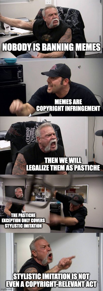Today @GFF_NGO publishes the English version of Dr. Till Kreutzer's study on the definition of #Pastiche in #copyright law. Pastiche legalizes many forms of Internet culture. We have summarized the findings over at #KluwerCopyrightBlog - and in this meme. copyrightblog.kluweriplaw.com/2023/03/13/the…