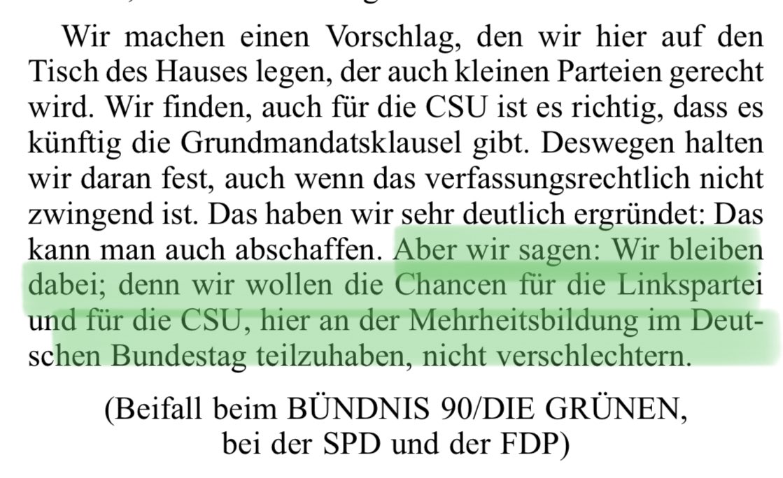Übel! Redner der Ampelkoalition haben am 27.1. im Bundestag versprochen an der #Grundmandatsklausel festzuhalten, wie hier <a href="/till_steffen/">Till Steffen</a> (Grüne).

Jetzt das Gegenteil zu machen, heißt in seinen Worten, die Chancen anderer Parteien verschlechtern zu wollen! dserver.bundestag.de/btp/20/20083.p…