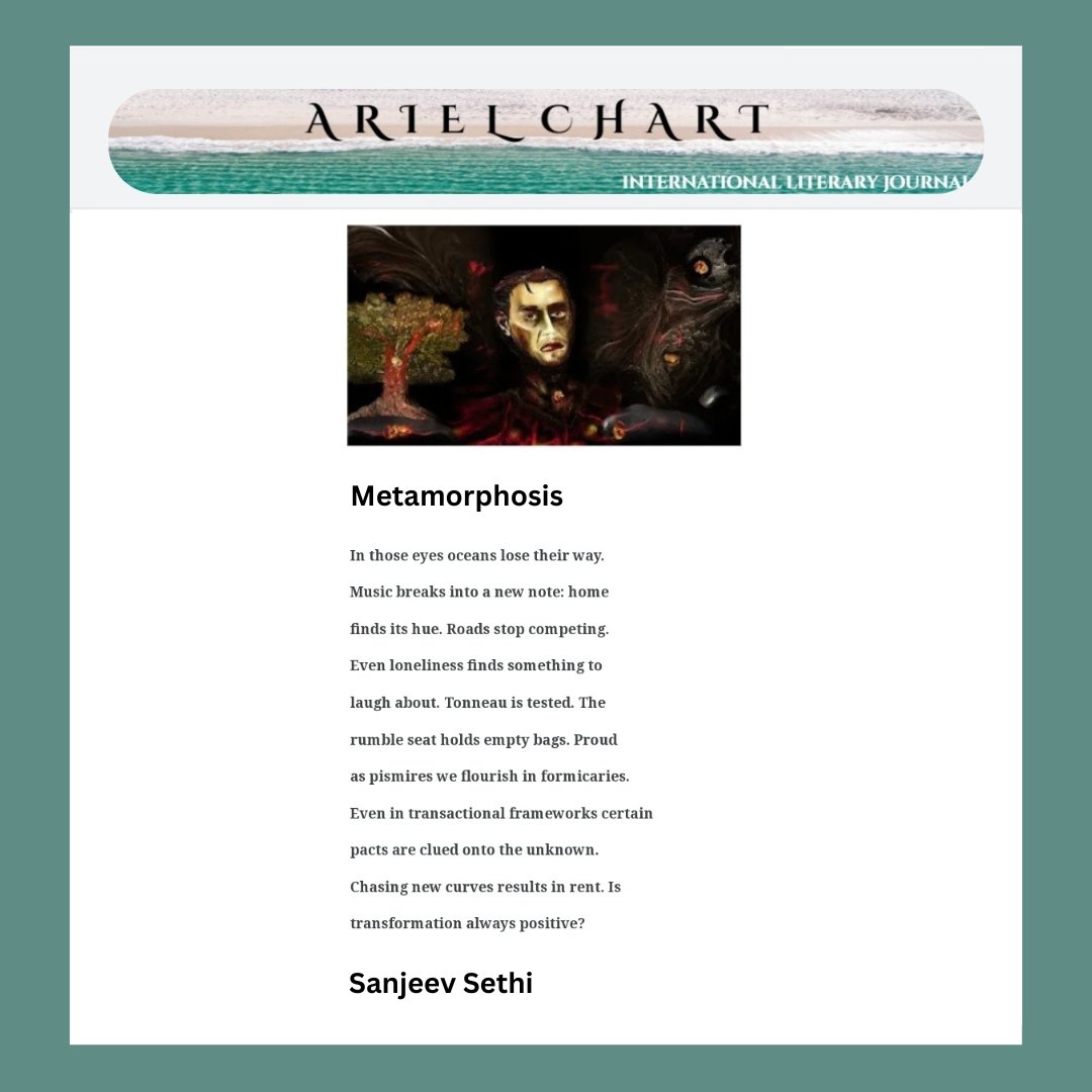 sanjeevpoems3's tweet image. US-based Ariel Chart - International Literary Journal published my poem. I have posted it got you. Thanks to Mark Antony Rossi.