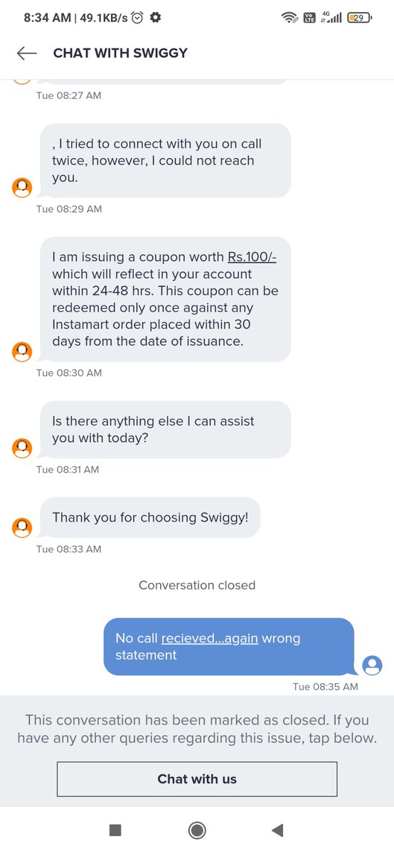 saini247's tweet photo. Using it 4m last 8 yrs, but grocery Instamart exp. is https://t.co/BZUcyXVYcp CC service,wrong commitment multiple times. One team confirmed refund, another says "No".4m last 1 month waiting for my refund. But no luck. @Swiggy @SwiggyCares @harshamjty @jagograhakjago 
Pls help https://t.co/GKu4qljCpX