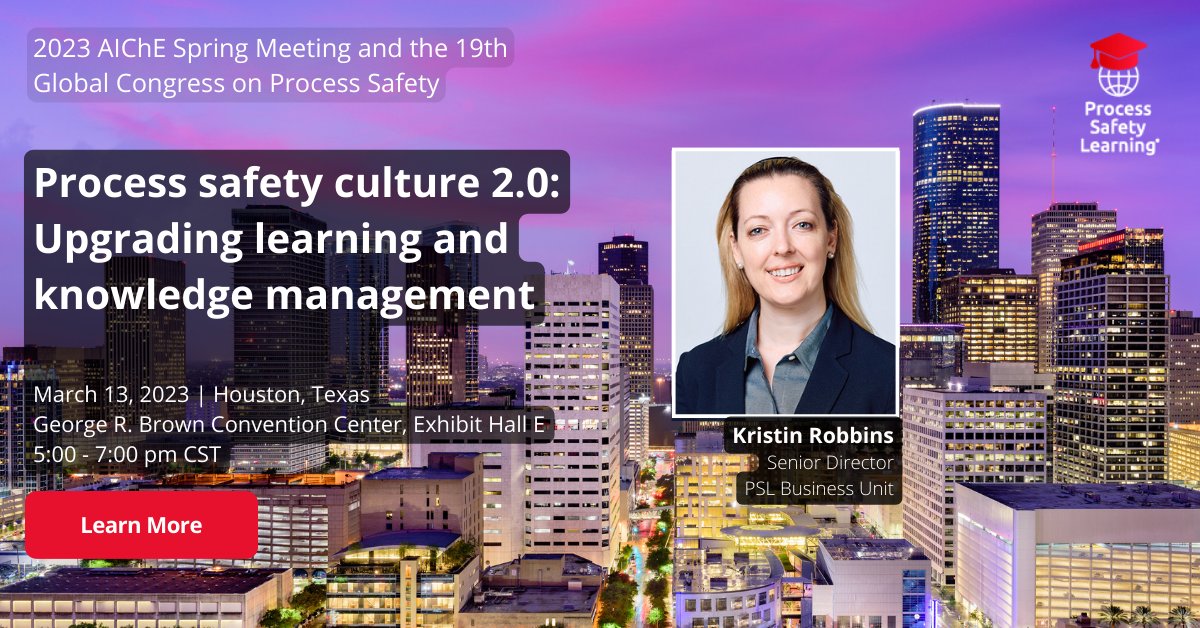 psl_lms's tweet image. Don&apos;t miss our poster session happening TONIGHT at #AIChESpring #GCPS in Houston!  Meet our #learningandevelopment expert Kristin Robbins, Senior Director!  She’ll be on hand to share insight on #learningmanagementsystems and #processsafetyculture.  bit.ly/3L7km8z