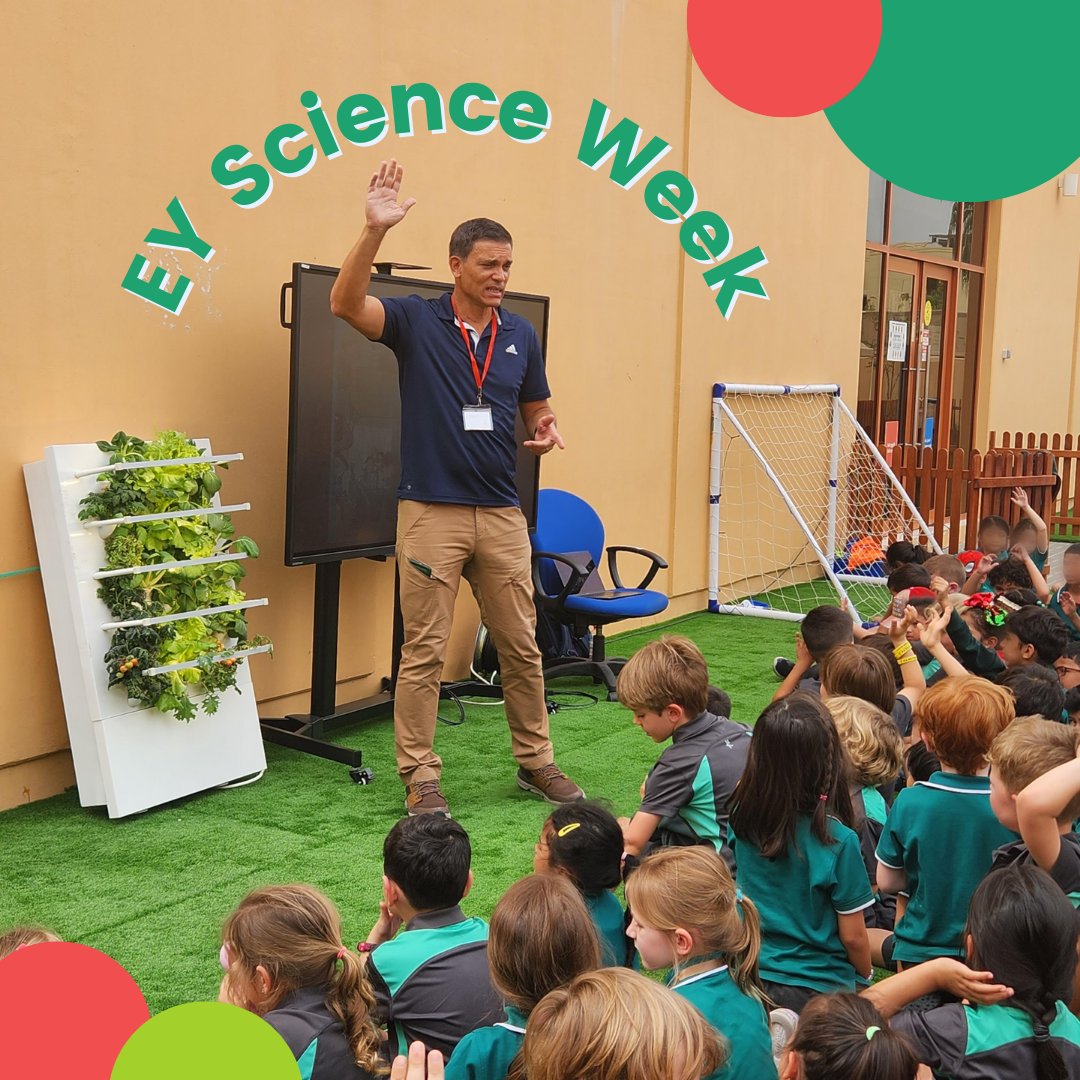 RISabudhabiGC's tweet photo. We kicked off EY Science Week with some help from our parent community! 🌱 EY loved learning about Mr Richard's invention of the Hydro-Art Pod, an automated hydroponic garden accompanied by a personal fitness and nutrition app. 🌿🌱 #EYScienceWeek #RahaGardens #RahaCommunity https://t.co/BUipcAF9EX