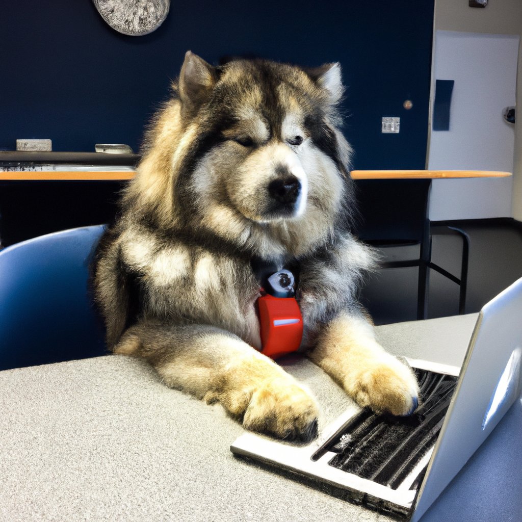 TechieDogs's tweet photo. Alaskan Malamute dog progamming at High School with a MacBook Air. #TechieDogs https://t.co/FqzI5PzY8g