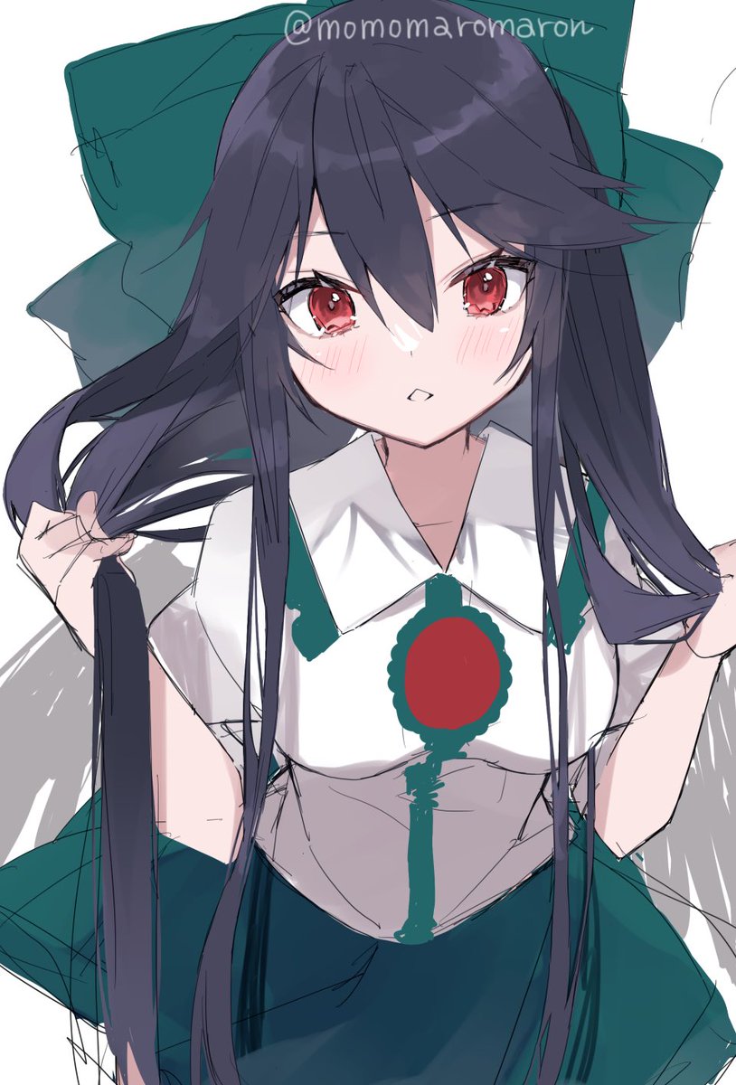 reiuji utsuho 1girl solo long hair red eyes bow skirt green skirt  illustration images